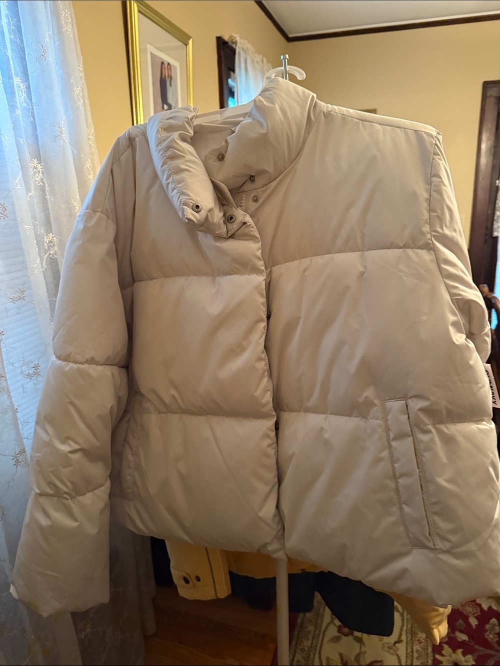 Old Navy Light Cream Quilted Puffer Jacket with High Collar
